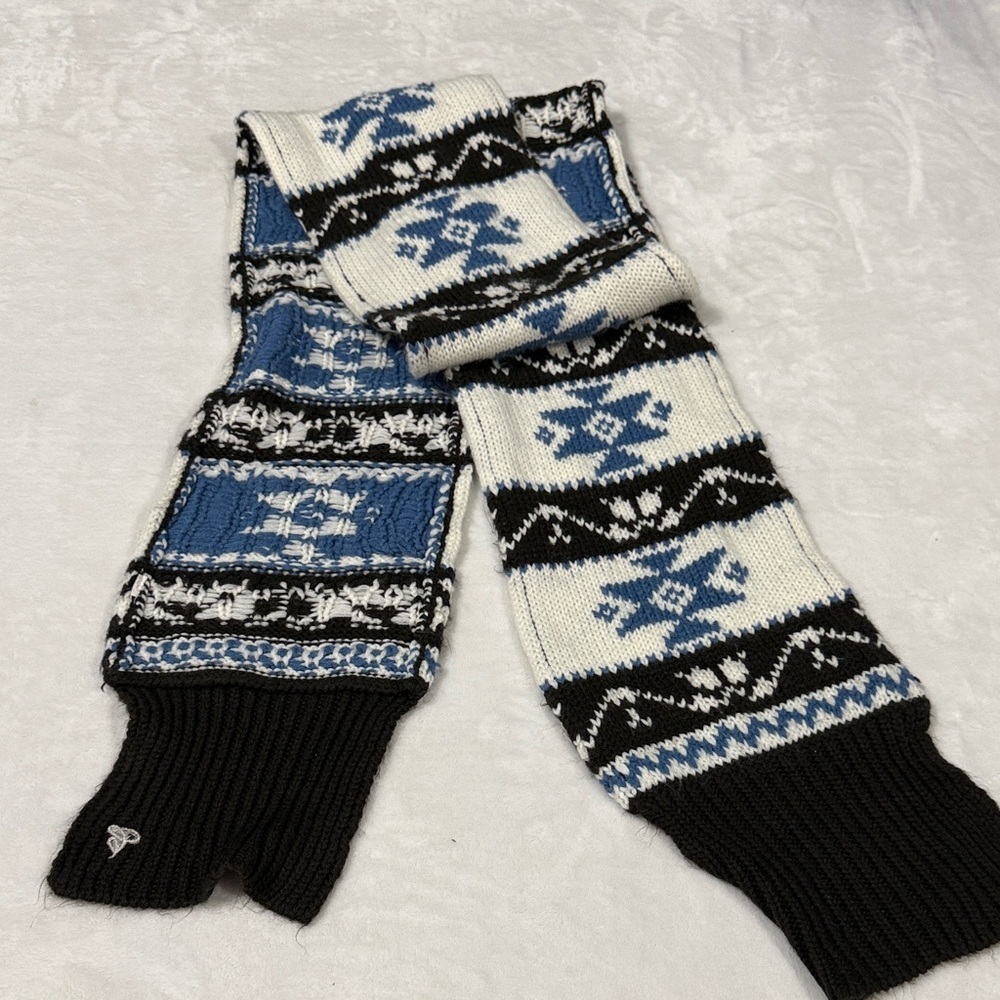 Black blue and white Knit Scarf with Embroidered Logo